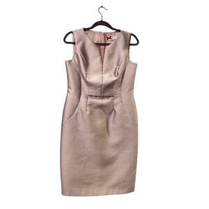 Sonia Pena pink metallic waffle texture embroidered waist cocktail dress size 12